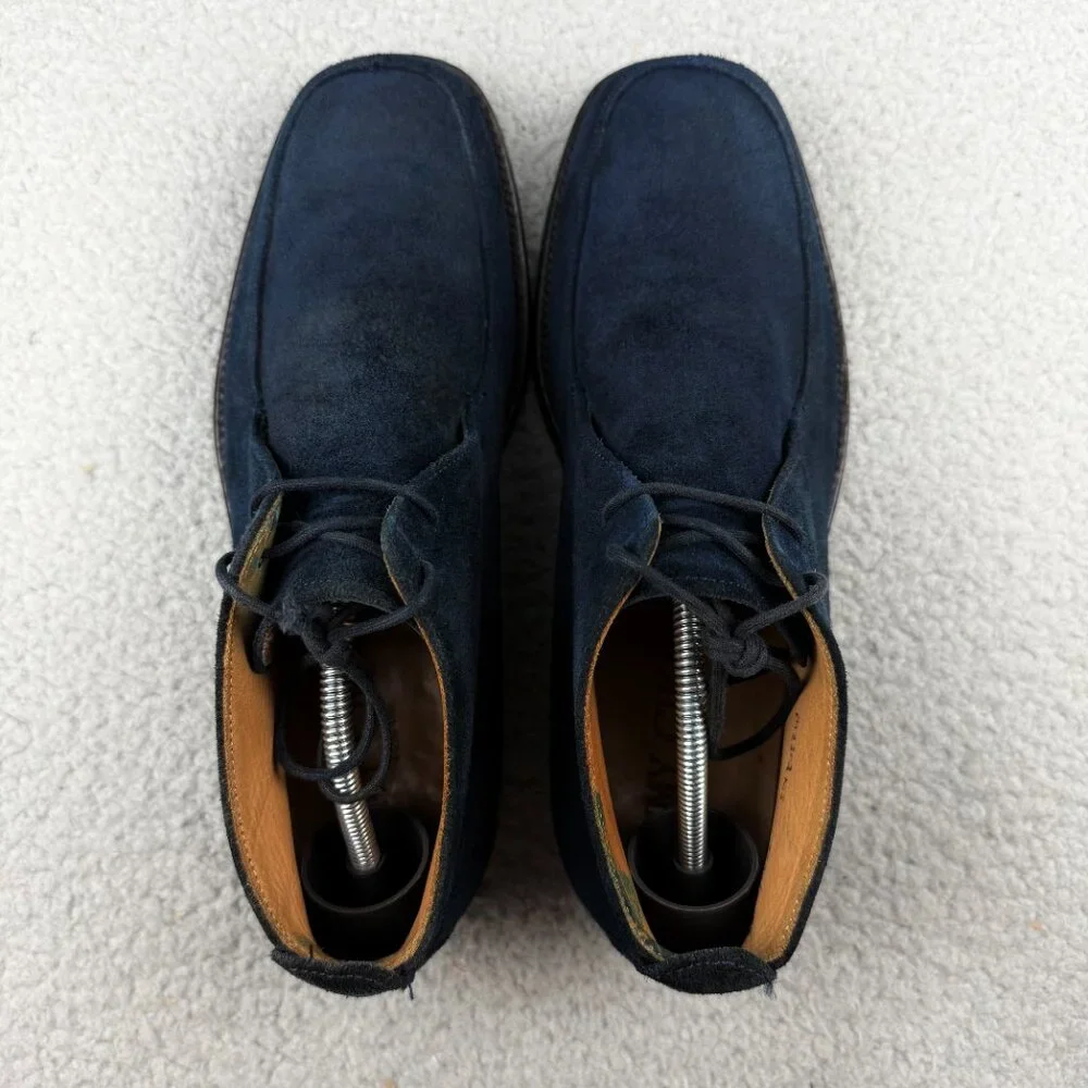 Jimmy Choo Boots Men 8 Wide / UK 7 E Shoe Navy Blue Chukka Suede Leather Ankle 4